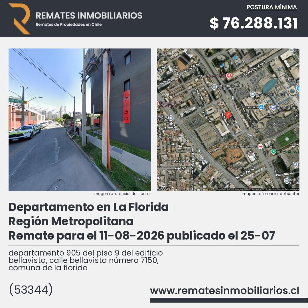 Imagen ficha departamento 905 del piso 9 del edificio bellavista, calle bellavista número 7150, comuna de la florida