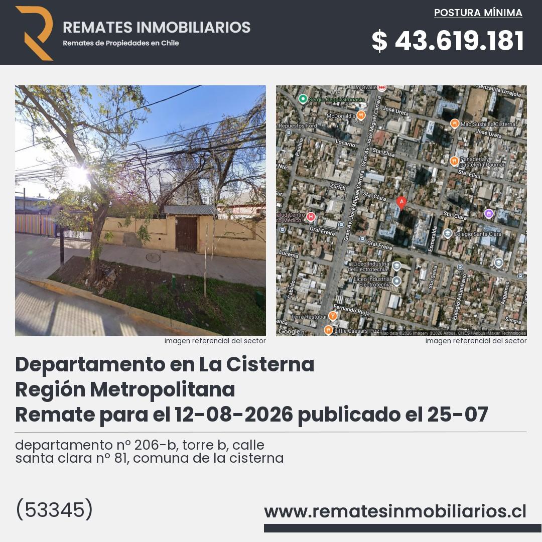 Imagen ficha departamento nº 206-b, torre b, calle santa clara nº 81, comuna de la cisterna