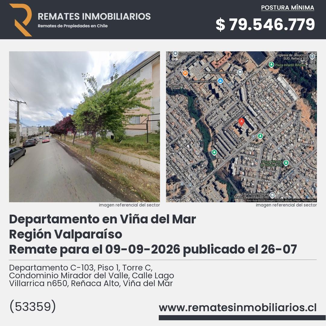 Imagen ficha Departamento C-103, Piso 1, Torre C, Condominio Mirador del Valle, Calle Lago Villarrica n650, Reñaca Alto, Viña del Mar