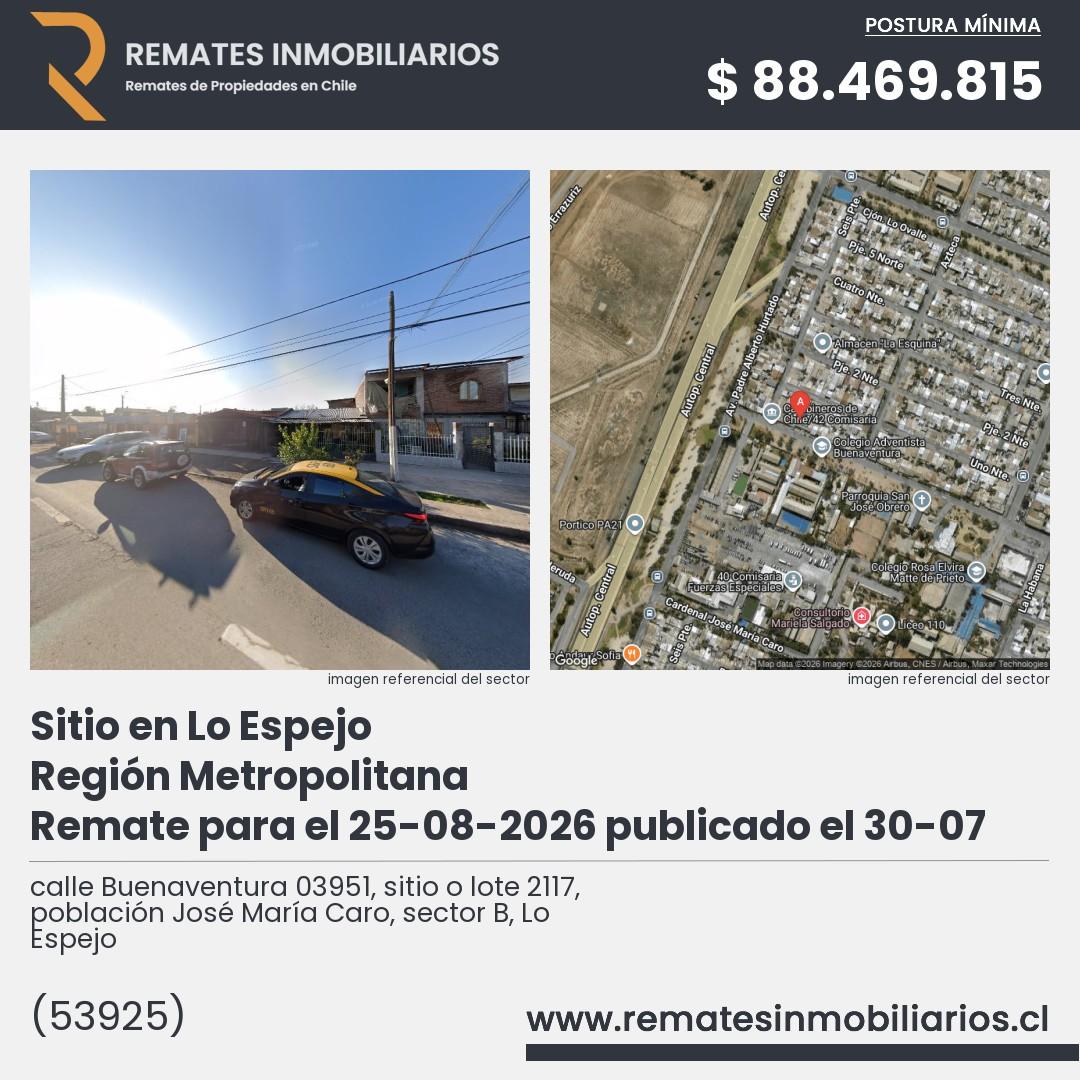 Imagen ficha calle Buenaventura 03951, sitio o lote 2117, población José María Caro, sector B, Lo Espejo
