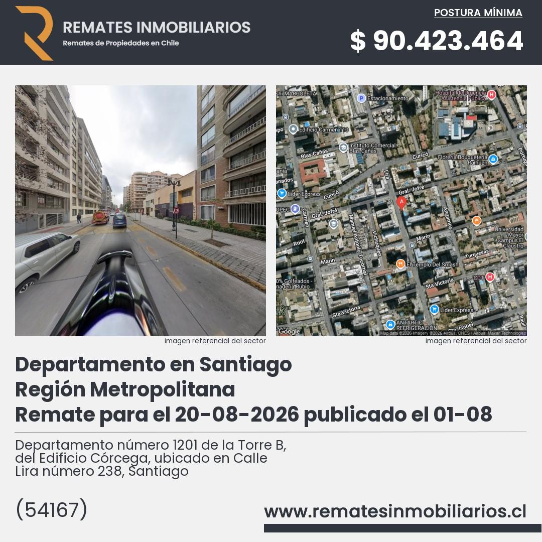 Imagen ficha Departamento número 1201 de la Torre B, del Edificio Córcega, ubicado en Calle Lira número 238, Santiago