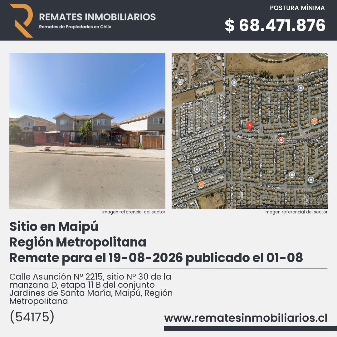 Imagen ficha Calle Asunción Nº 2215, sitio Nº 30 de la manzana D, etapa 11 B del conjunto Jardines de Santa María, Maipú, Región Metropolitana