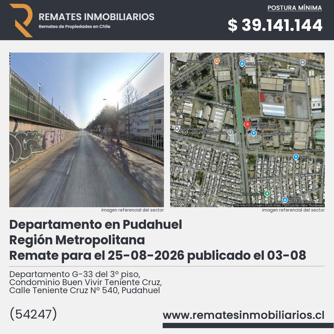 Imagen ficha Departamento G-33 del 3º piso, Condominio Buen Vivir Teniente Cruz, Calle Teniente Cruz Nº 540, Pudahuel