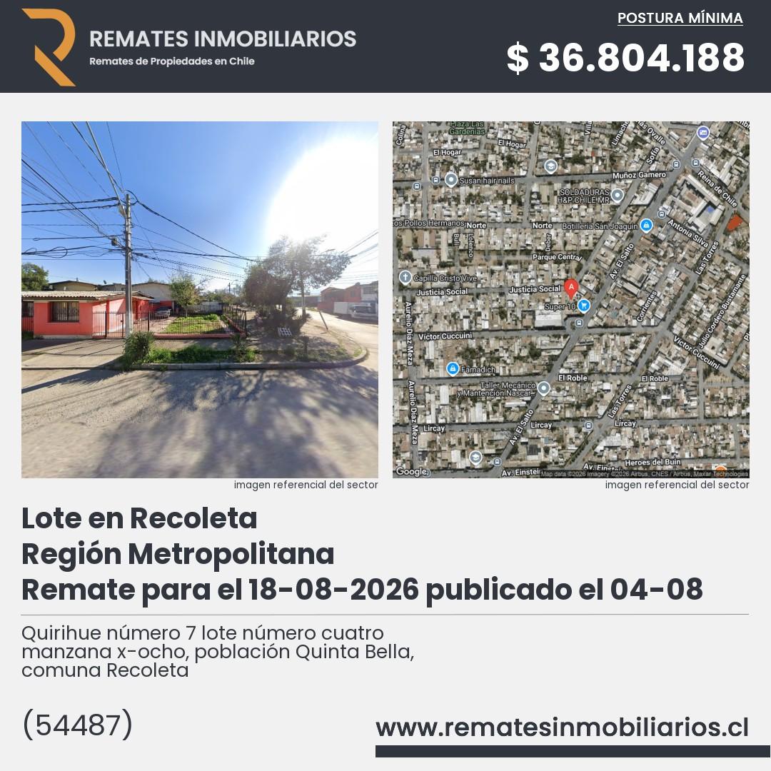 Imagen ficha Quirihue número 7 lote número cuatro manzana x-ocho, población Quinta Bella, comuna Recoleta