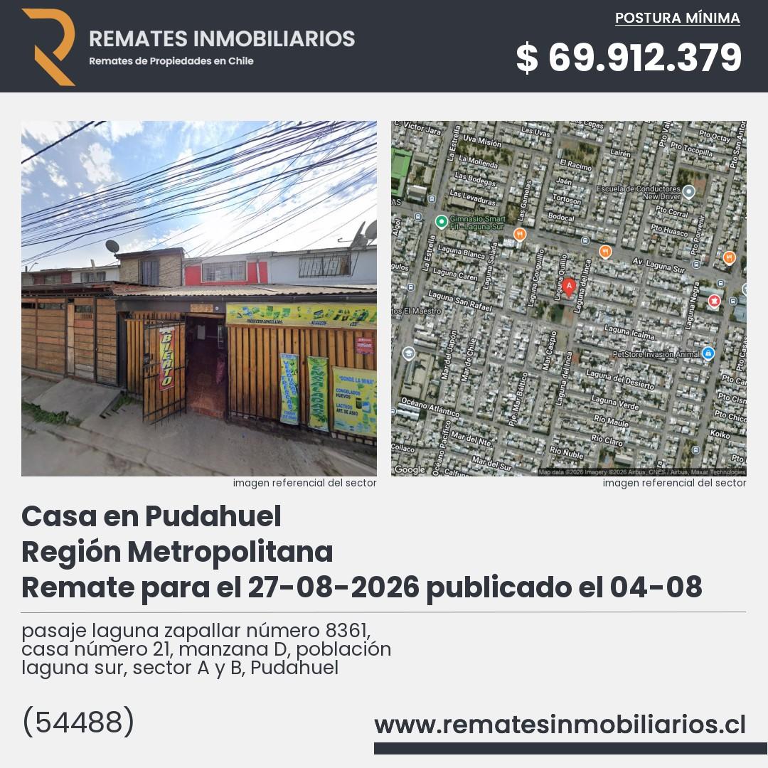 Imagen ficha pasaje laguna zapallar número 8361, casa número 21, manzana D, población laguna sur, sector A y B, Pudahuel