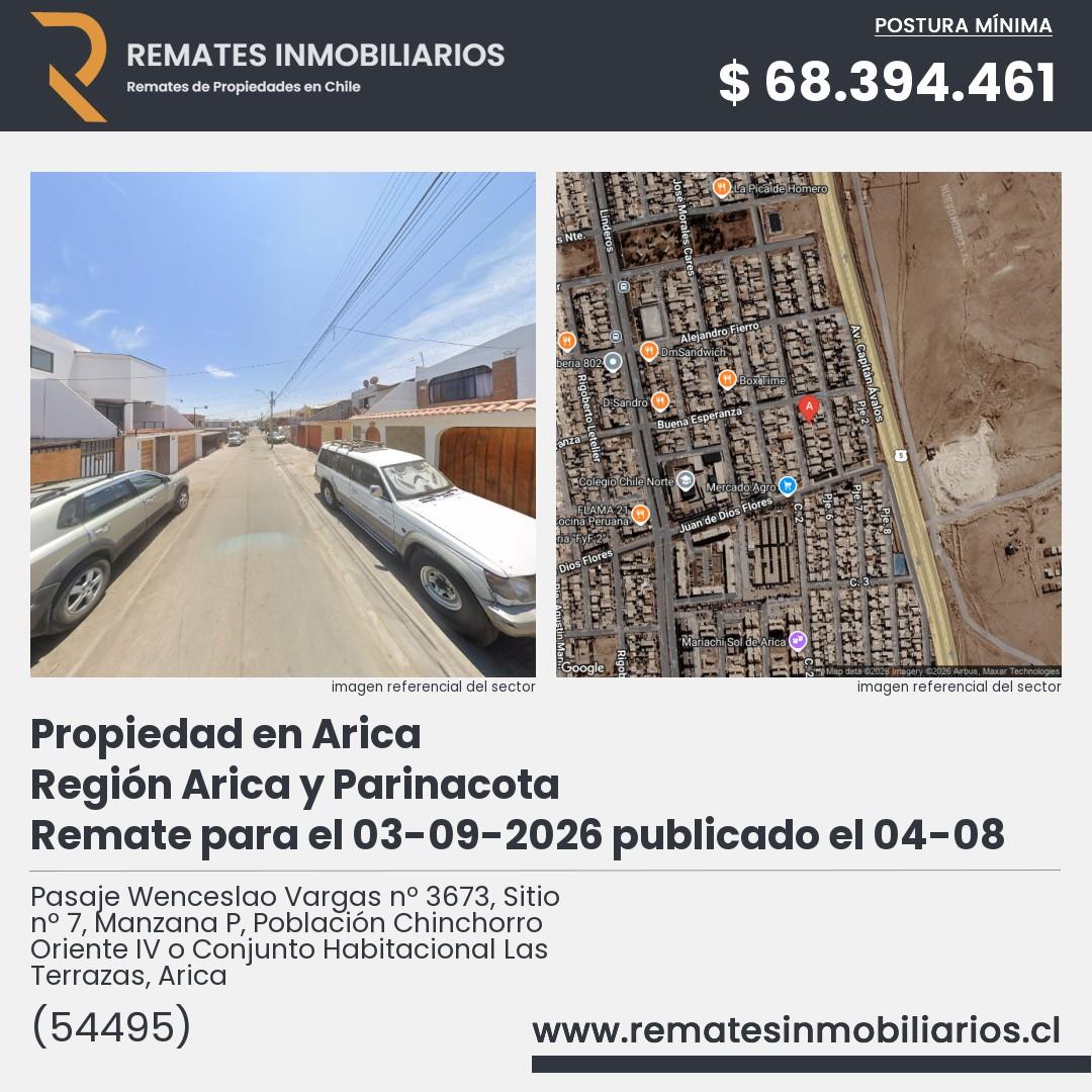 Imagen ficha Pasaje Wenceslao Vargas nº 3673, Sitio nº 7, Manzana P, Población Chinchorro Oriente IV o Conjunto Habitacional Las Terrazas, Arica