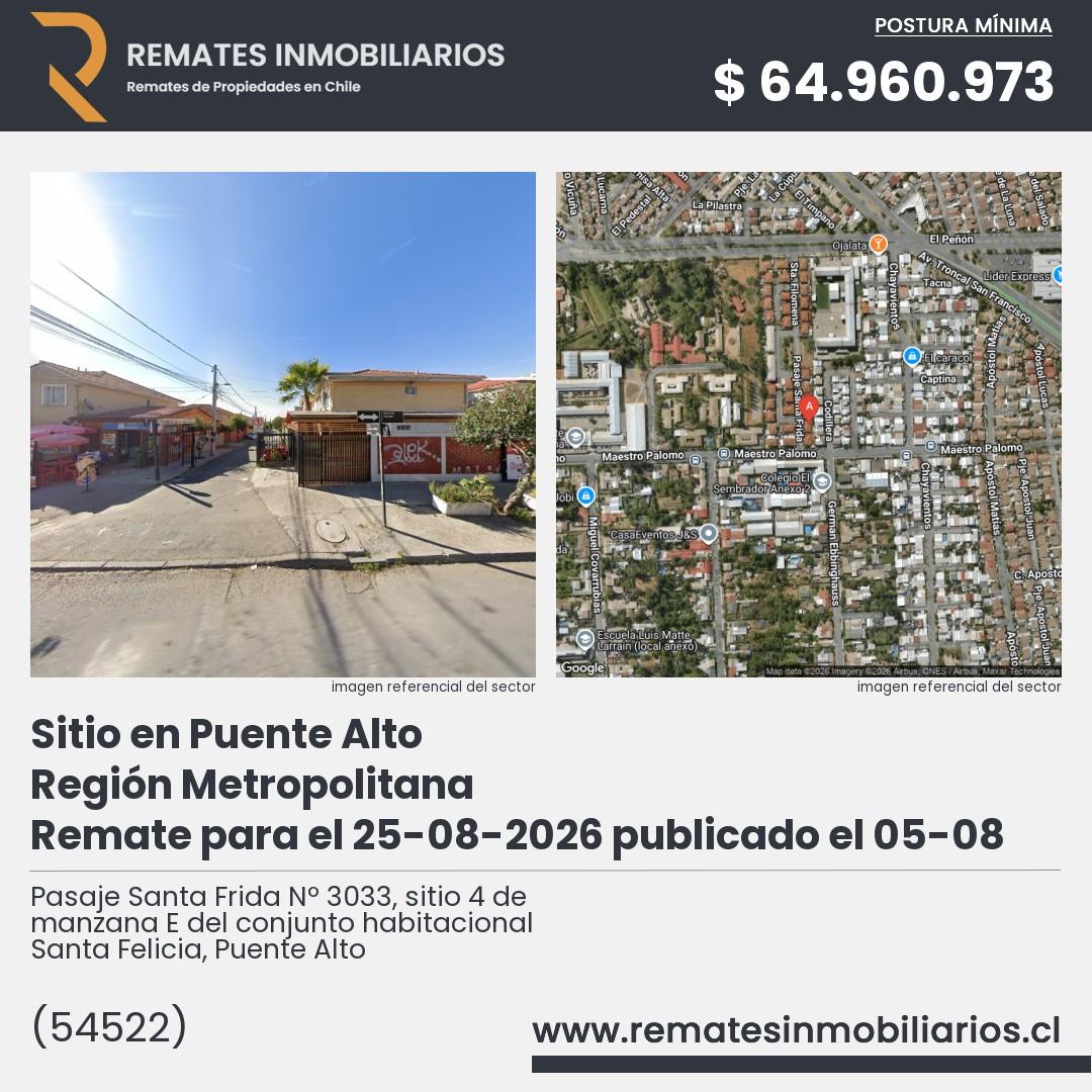 Imagen ficha Pasaje Santa Frida Nº 3033, sitio 4 de manzana E del conjunto habitacional Santa Felicia, Puente Alto