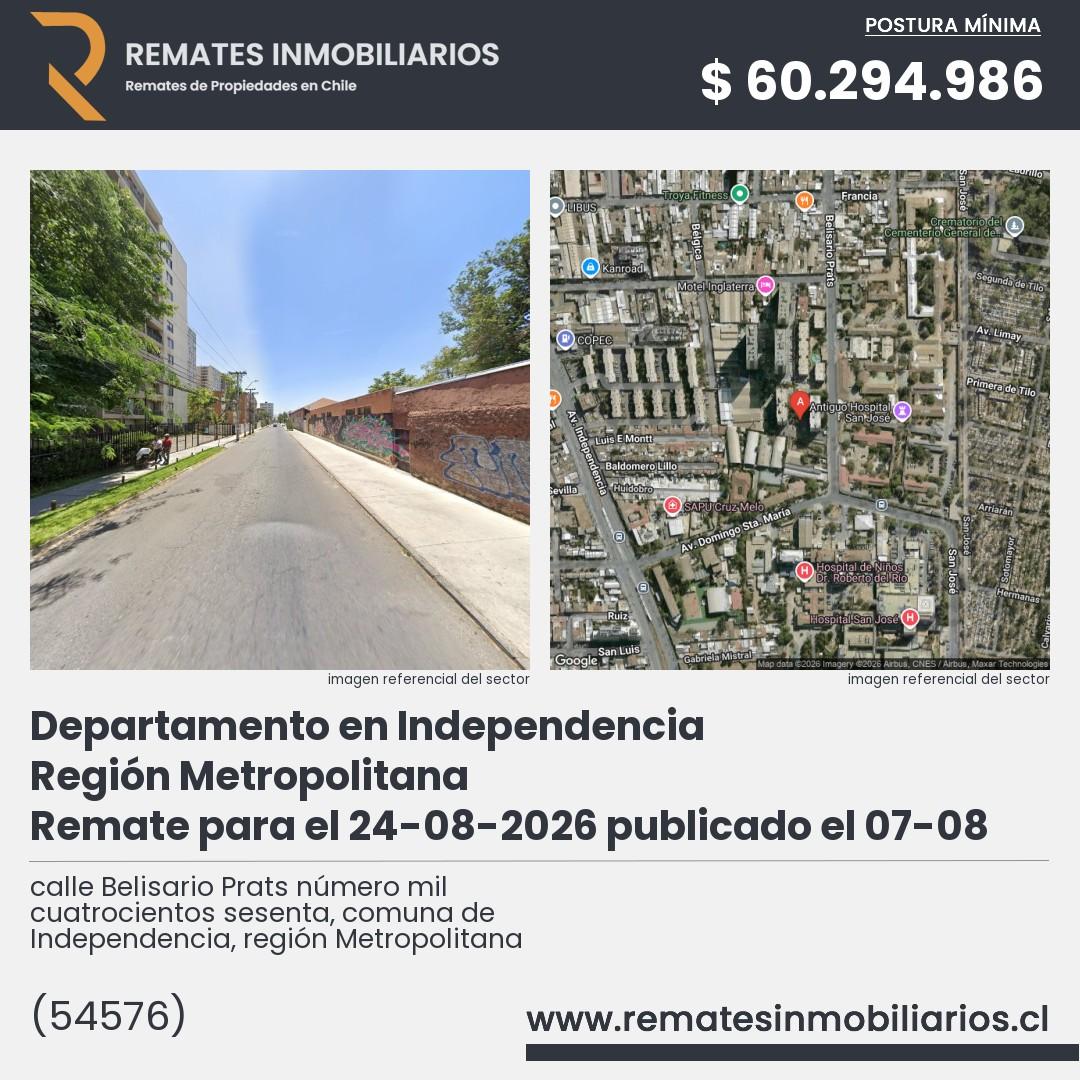 Imagen ficha calle Belisario Prats número mil cuatrocientos sesenta, comuna de Independencia, región Metropolitana