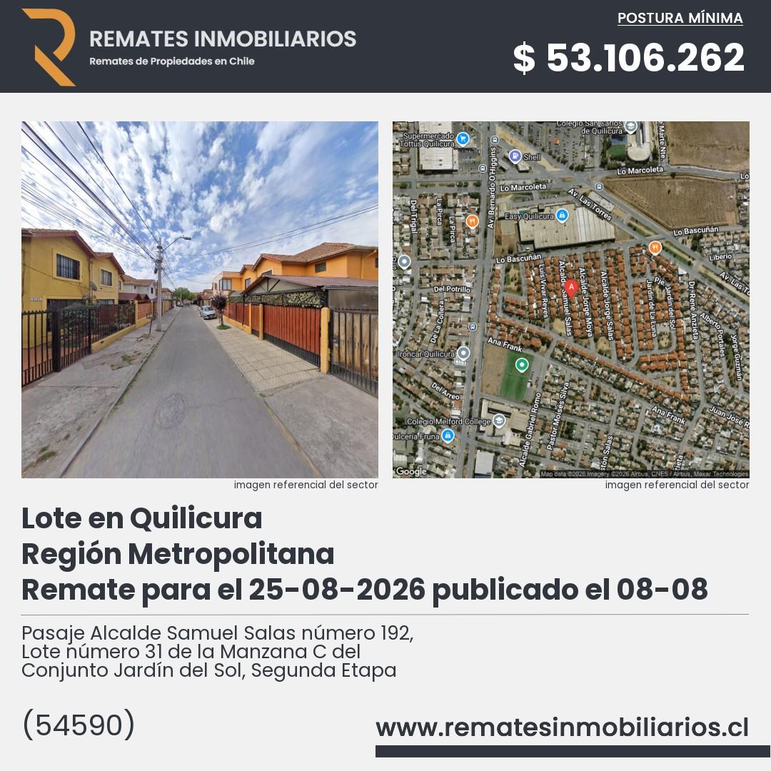 Imagen ficha Pasaje Alcalde Samuel Salas número 192, Lote número 31 de la Manzana C del Conjunto Jardín del Sol, Segunda Etapa