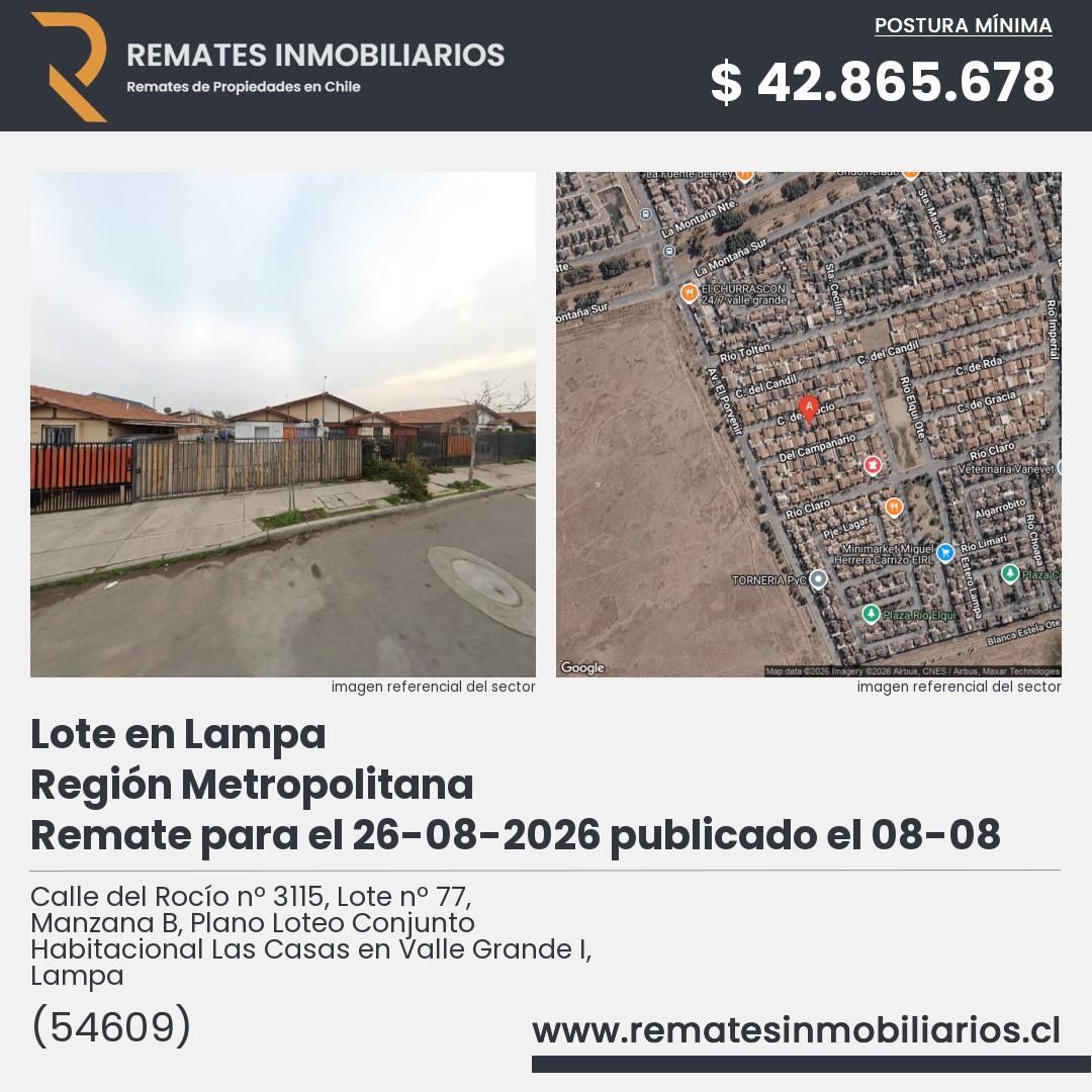 Imagen ficha Calle del Rocío nº 3115, Lote nº 77, Manzana B, Plano Loteo Conjunto Habitacional Las Casas en Valle Grande I, Lampa