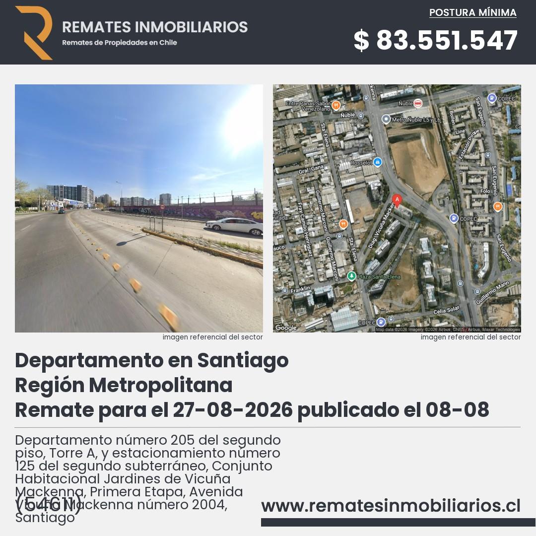 Imagen ficha Departamento número 205 del segundo piso, Torre A, y estacionamiento número 125 del segundo subterráneo, Conjunto Habitacional Jardines de Vicuña Mackenna, Primera Etapa, Avenida Vicuña Mackenna número 2004, Santiago