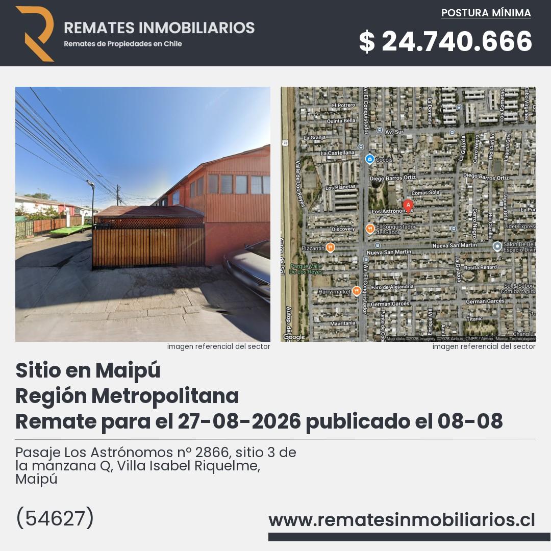 Imagen ficha Pasaje Los Astrónomos nº 2866, sitio 3 de la manzana Q, Villa Isabel Riquelme, Maipú