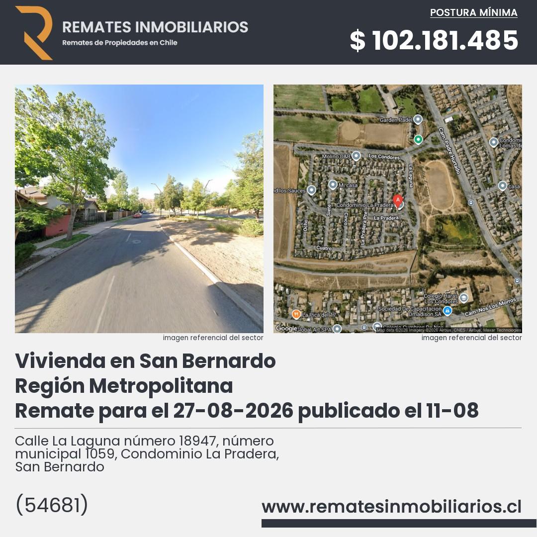 Imagen ficha Calle La Laguna número 18947, número municipal 1059, Condominio La Pradera, San Bernardo