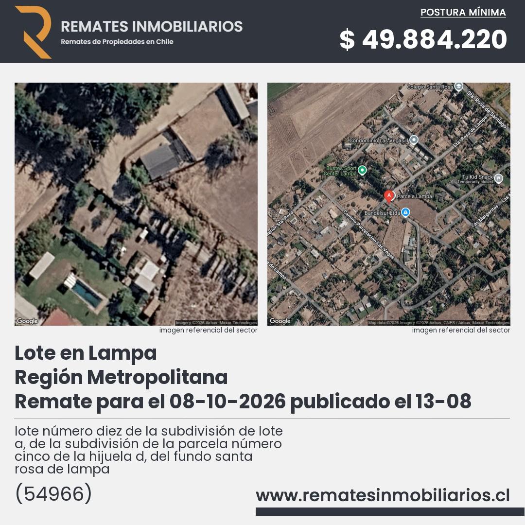 Imagen ficha lote número diez de la subdivisión de lote a, de la subdivisión de la parcela número cinco de la hijuela d, del fundo santa rosa de lampa