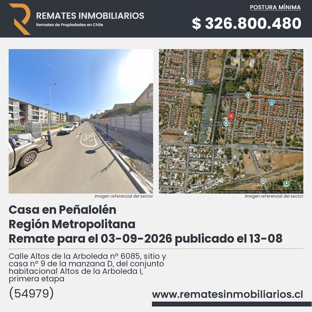 Imagen ficha Calle Altos de la Arboleda nº 6085, sitio y casa nº 9 de la manzana D, del conjunto habitacional Altos de la Arboleda I, primera etapa