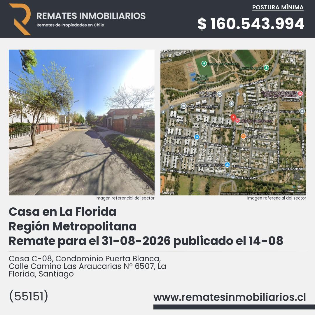 Imagen ficha Casa C-08, Condominio Puerta Blanca, Calle Camino Las Araucarias Nº 6507, La Florida, Santiago