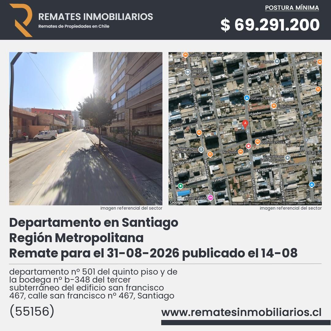 Imagen ficha departamento nº 501 del quinto piso y de la bodega nº b-348 del tercer subterráneo del edificio san francisco 467, calle san francisco nº 467, Santiago