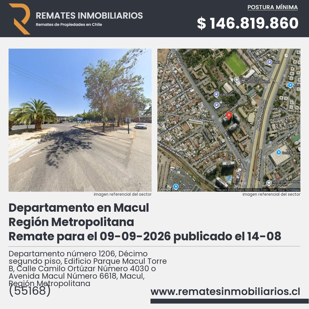 Imagen ficha Departamento número 1206, Décimo segundo piso, Edificio Parque Macul Torre B, Calle Camilo Ortúzar Número 4030 o Avenida Macul Número 6618, Macul, Región Metropolitana