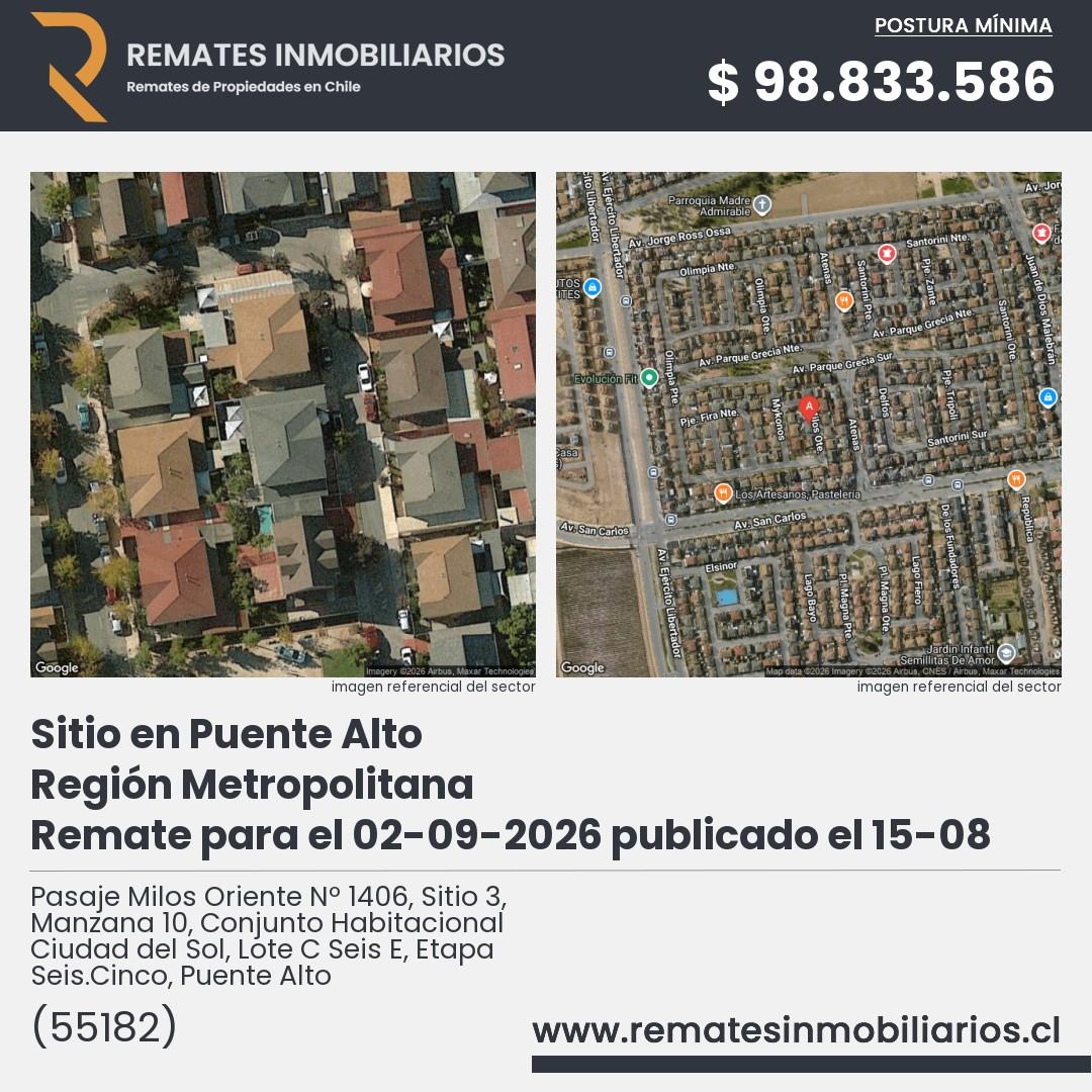 Imagen ficha Pasaje Milos Oriente Nº 1406, Sitio 3, Manzana 10, Conjunto Habitacional Ciudad del Sol, Lote C Seis E, Etapa Seis.Cinco, Puente Alto