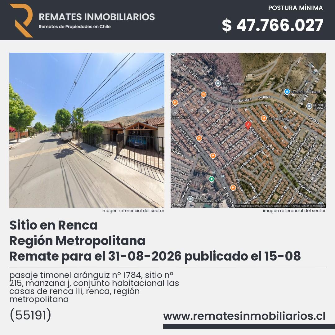 Imagen ficha pasaje timonel aránguiz nº 1784, sitio nº 215, manzana j, conjunto habitacional las casas de renca iii, renca, región metropolitana