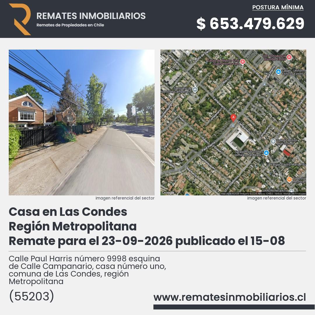 Imagen ficha Calle Paul Harris número 9998 esquina de Calle Campanario, casa número uno, comuna de Las Condes, región Metropolitana