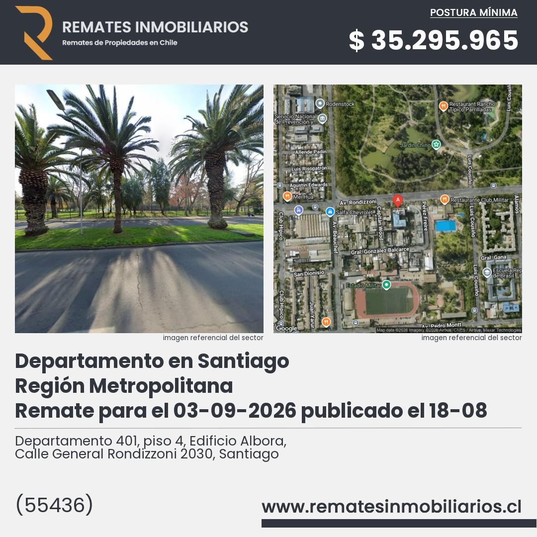 Imagen ficha Departamento 401, piso 4, Edificio Albora, Calle General Rondizzoni 2030, Santiago