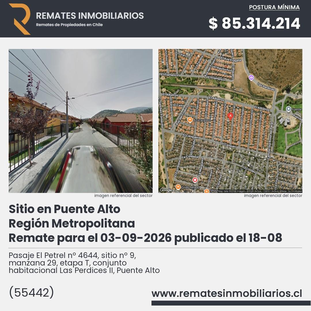 Imagen ficha Pasaje El Petrel nº 4644, sitio nº 9, manzana 29, etapa T, conjunto habitacional Las Perdices II, Puente Alto