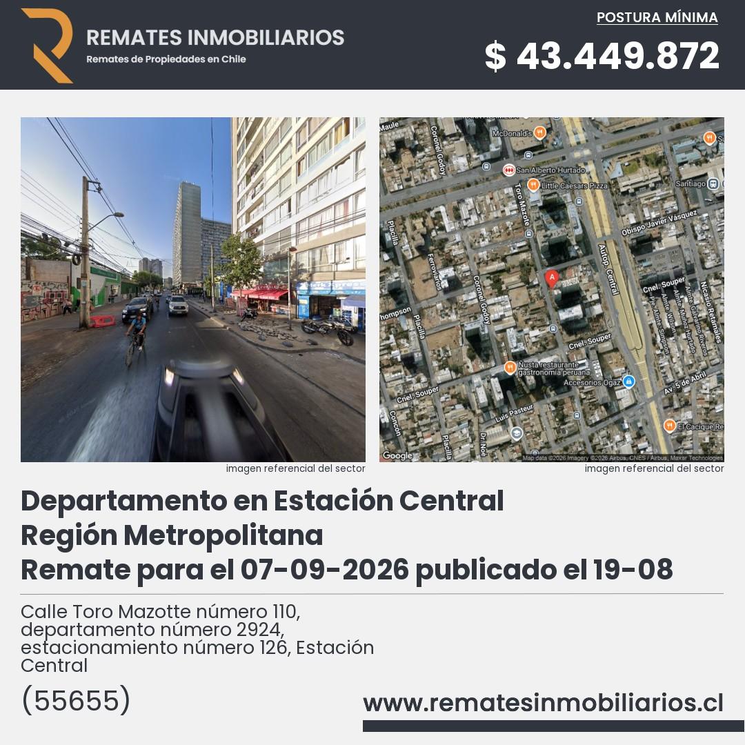 Imagen ficha Calle Toro Mazotte número 110, departamento número 2924, estacionamiento número 126, Estación Central