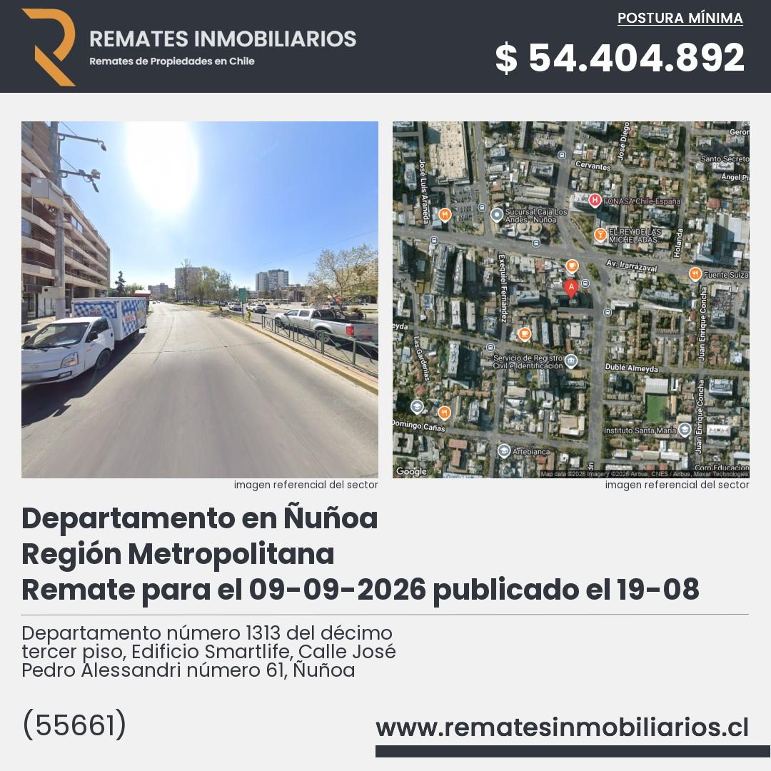 Imagen ficha Departamento número 1313 del décimo tercer piso, Edificio Smartlife, Calle José Pedro Alessandri número 61, Ñuñoa