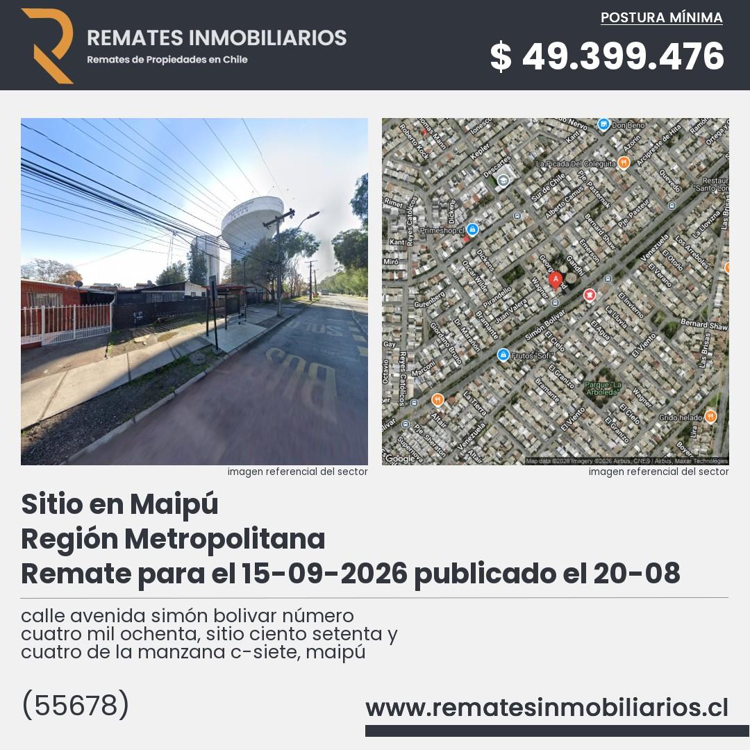 Imagen ficha calle avenida simón bolivar número cuatro mil ochenta, sitio ciento setenta y cuatro de la manzana c-siete, maipú