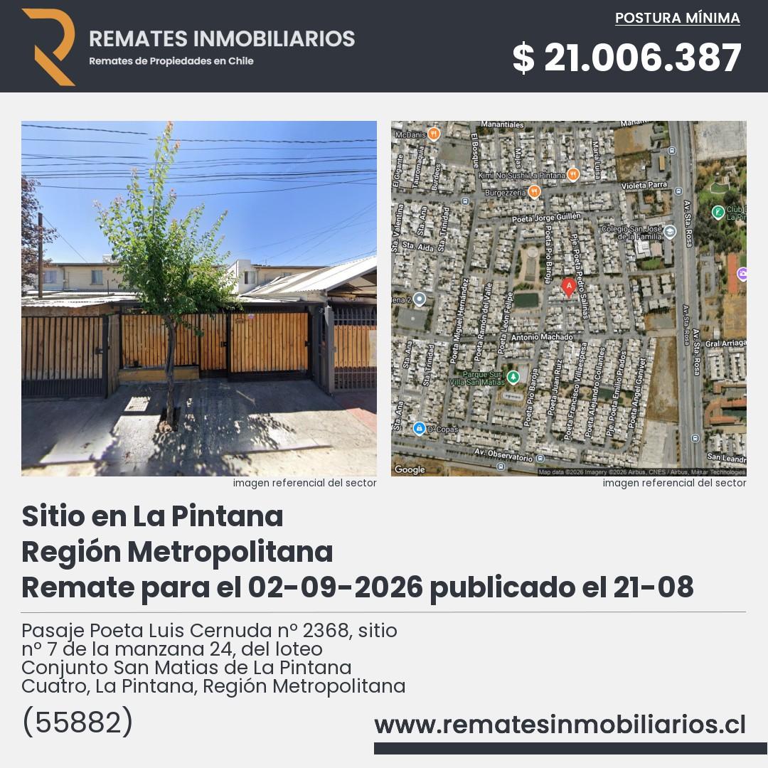 Imagen ficha Pasaje Poeta Luis Cernuda nº 2368, sitio nº 7 de la manzana 24, del loteo Conjunto San Matias de La Pintana Cuatro, La Pintana, Región Metropolitana