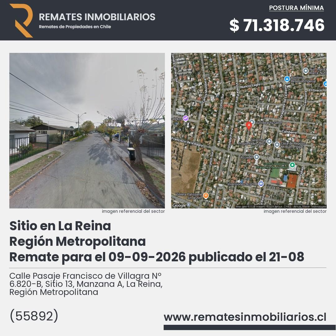 Imagen ficha Calle Pasaje Francisco de Villagra Nº 6.820-B, Sitio 13, Manzana A, La Reina, Región Metropolitana
