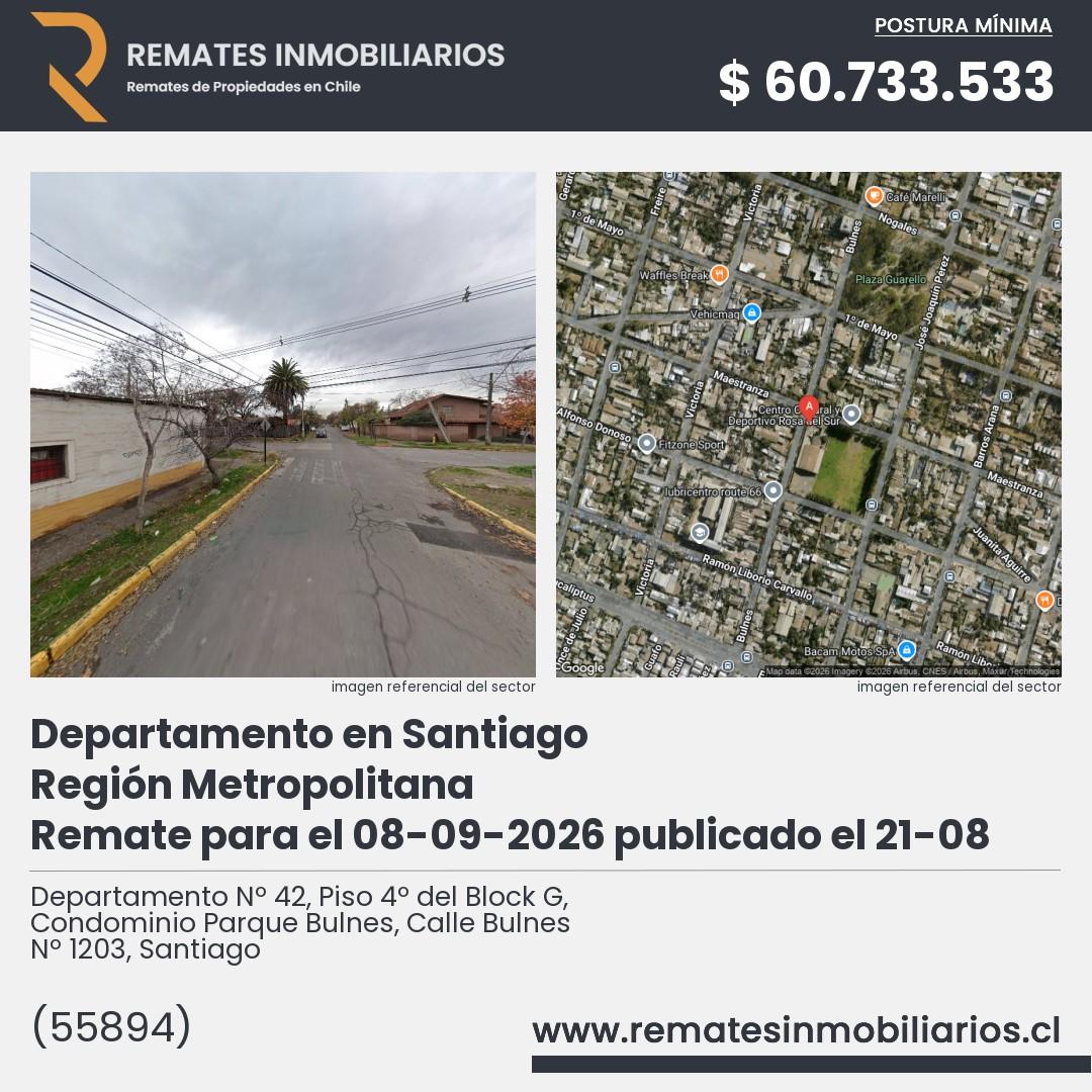 Imagen ficha Departamento Nº 42, Piso 4º del Block G, Condominio Parque Bulnes, Calle Bulnes Nº 1203, Santiago