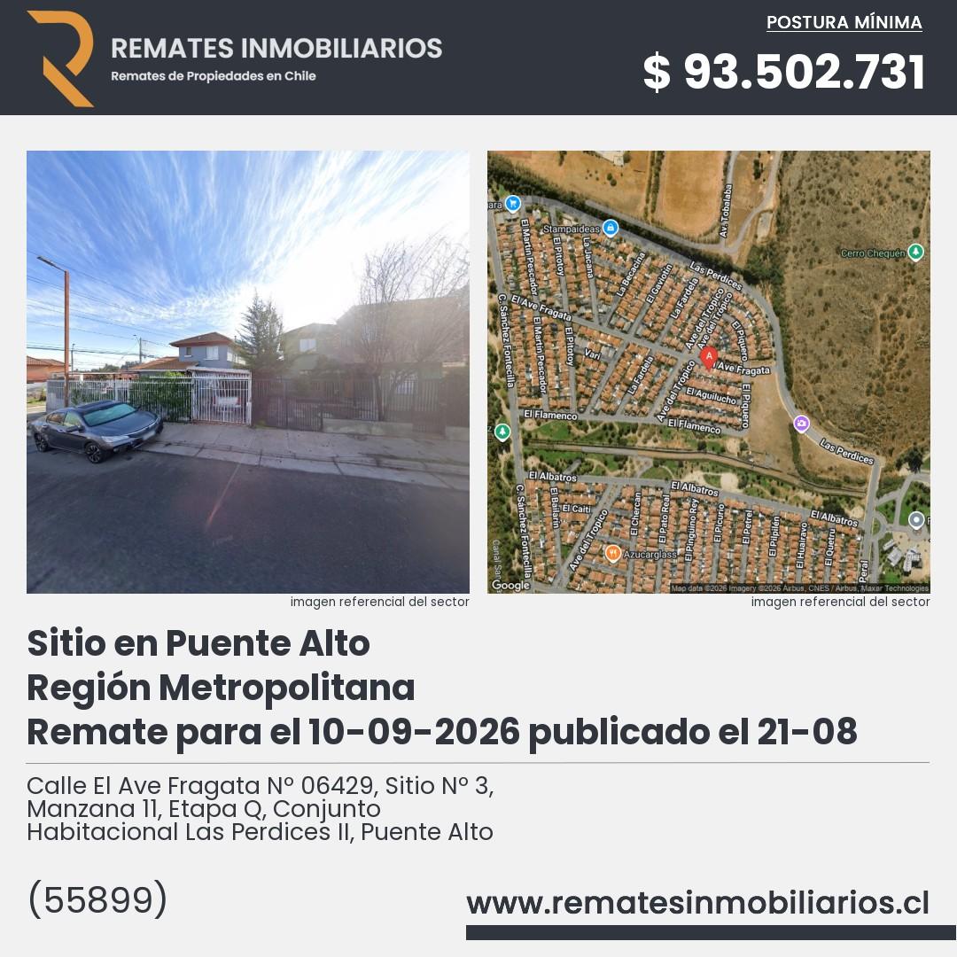 Imagen ficha Calle El Ave Fragata Nº 06429, Sitio Nº 3, Manzana 11, Etapa Q, Conjunto Habitacional Las Perdices II, Puente Alto
