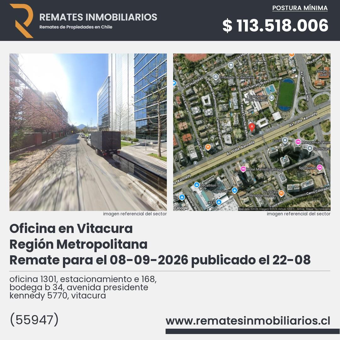 Imagen ficha oficina 1301, estacionamiento e 168, bodega b 34, avenida presidente kennedy 5770, vitacura