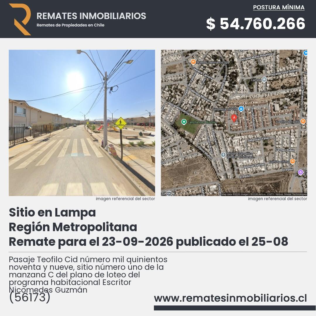 Imagen ficha Pasaje Teofilo Cid número mil quinientos noventa y nueve, sitio número uno de la manzana C del plano de loteo del programa habitacional Escritor Nicomedes Guzmán
