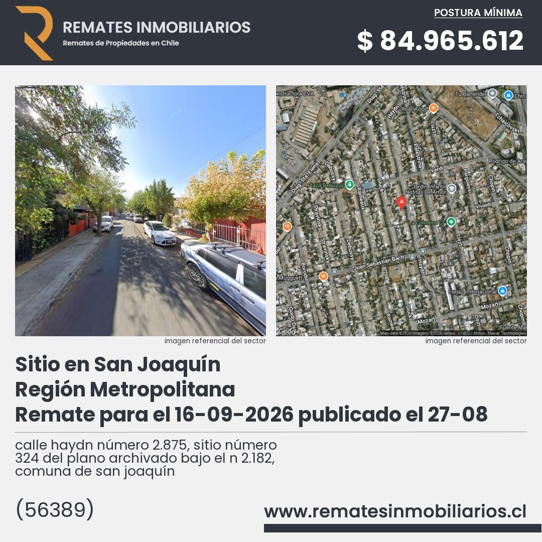Imagen ficha calle haydn número 2.875, sitio número 324 del plano archivado bajo el n 2.182, comuna de san joaquín