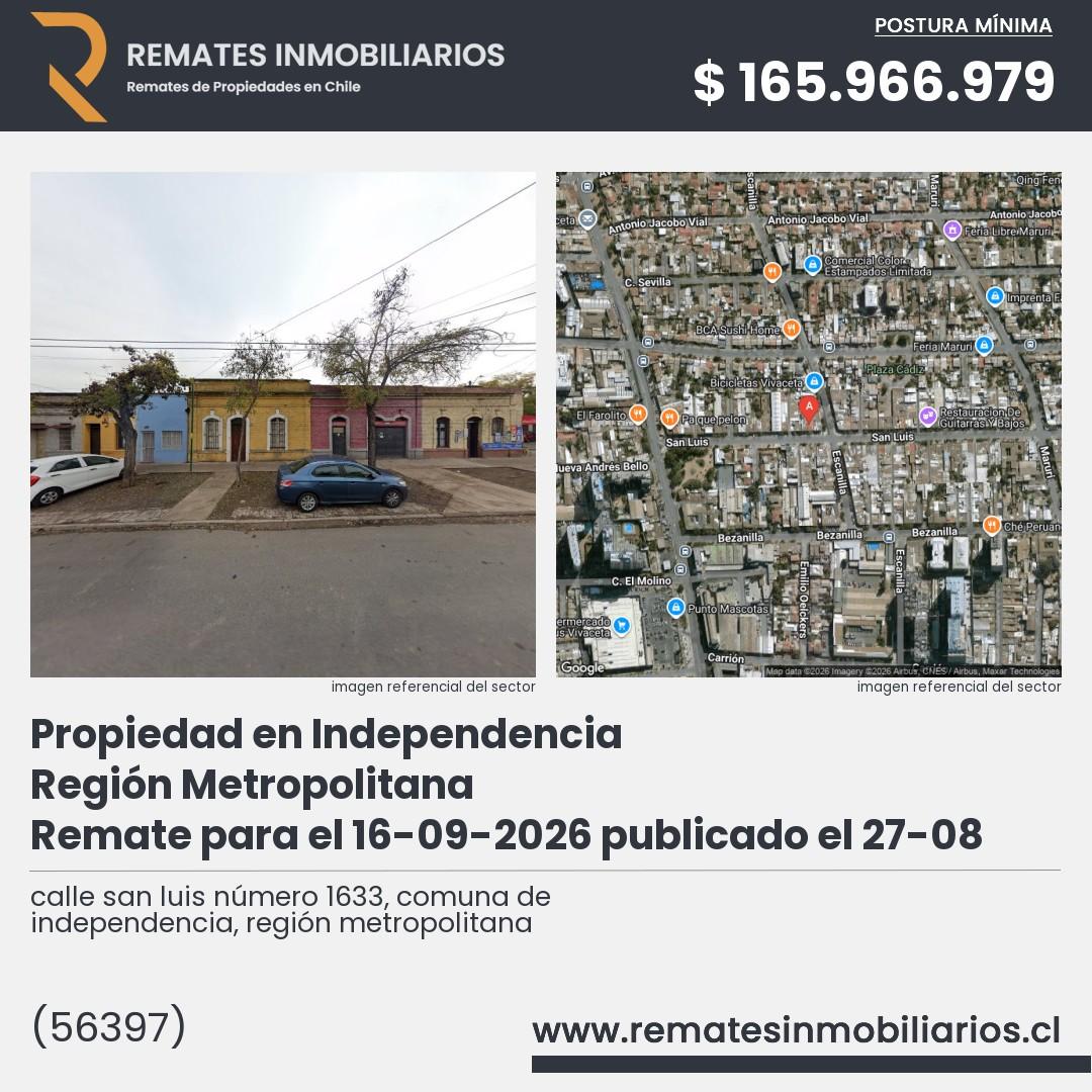 Imagen ficha calle san luis número 1633, comuna de independencia, región metropolitana