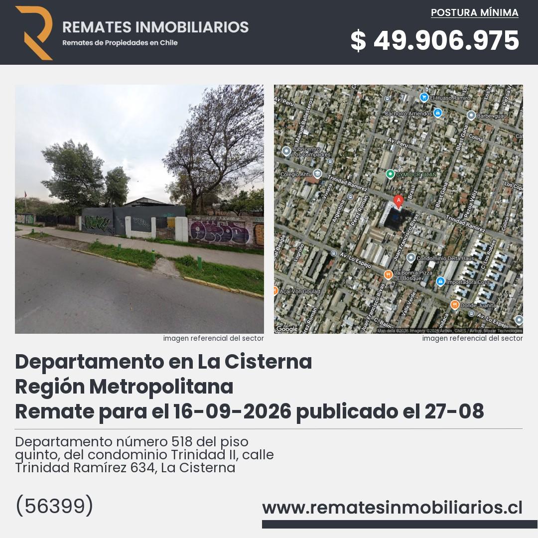 Imagen ficha Departamento número 518 del piso quinto, del condominio Trinidad II, calle Trinidad Ramírez 634, La Cisterna