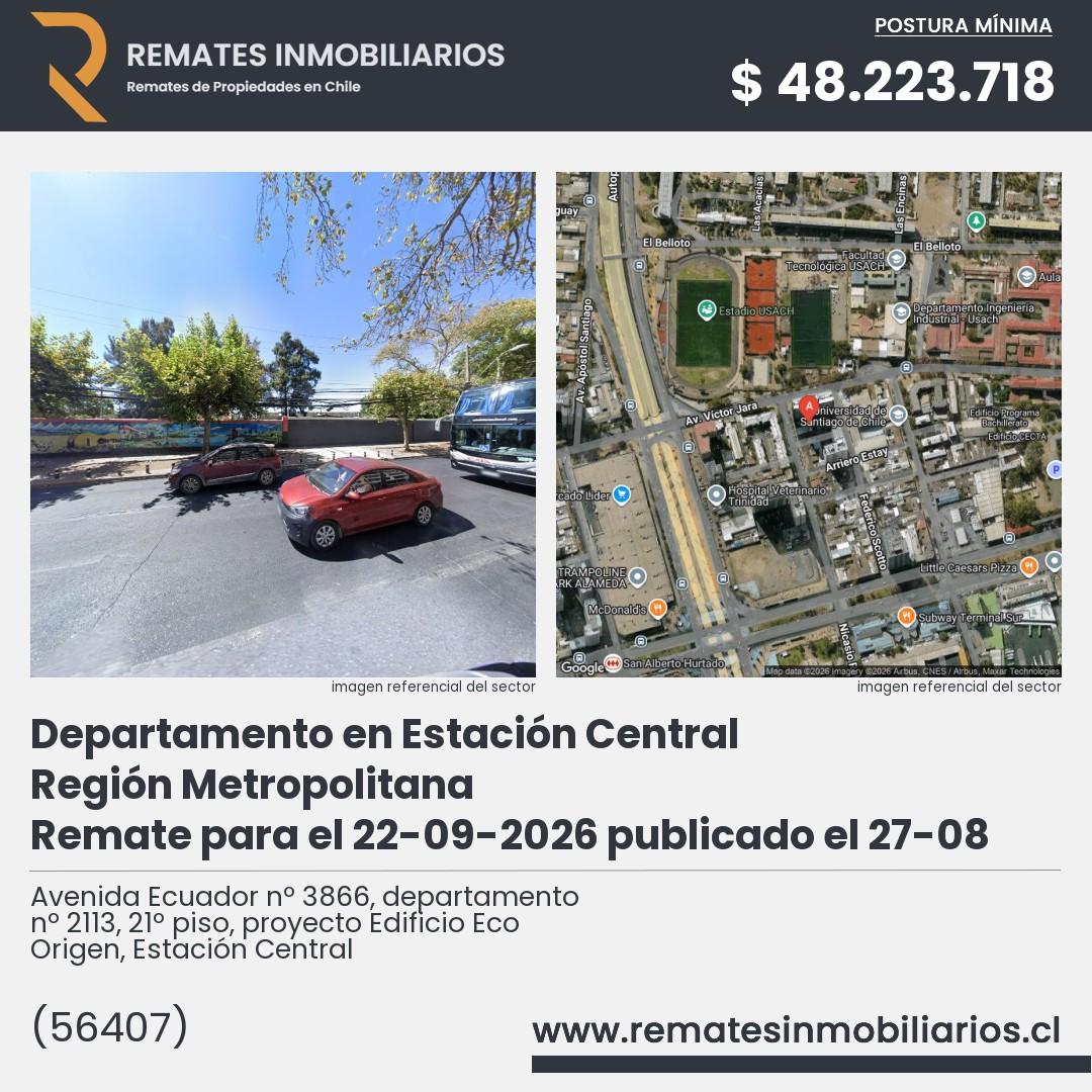 Imagen ficha Avenida Ecuador nº 3866, departamento nº 2113, 21º piso, proyecto Edificio Eco Origen, Estación Central