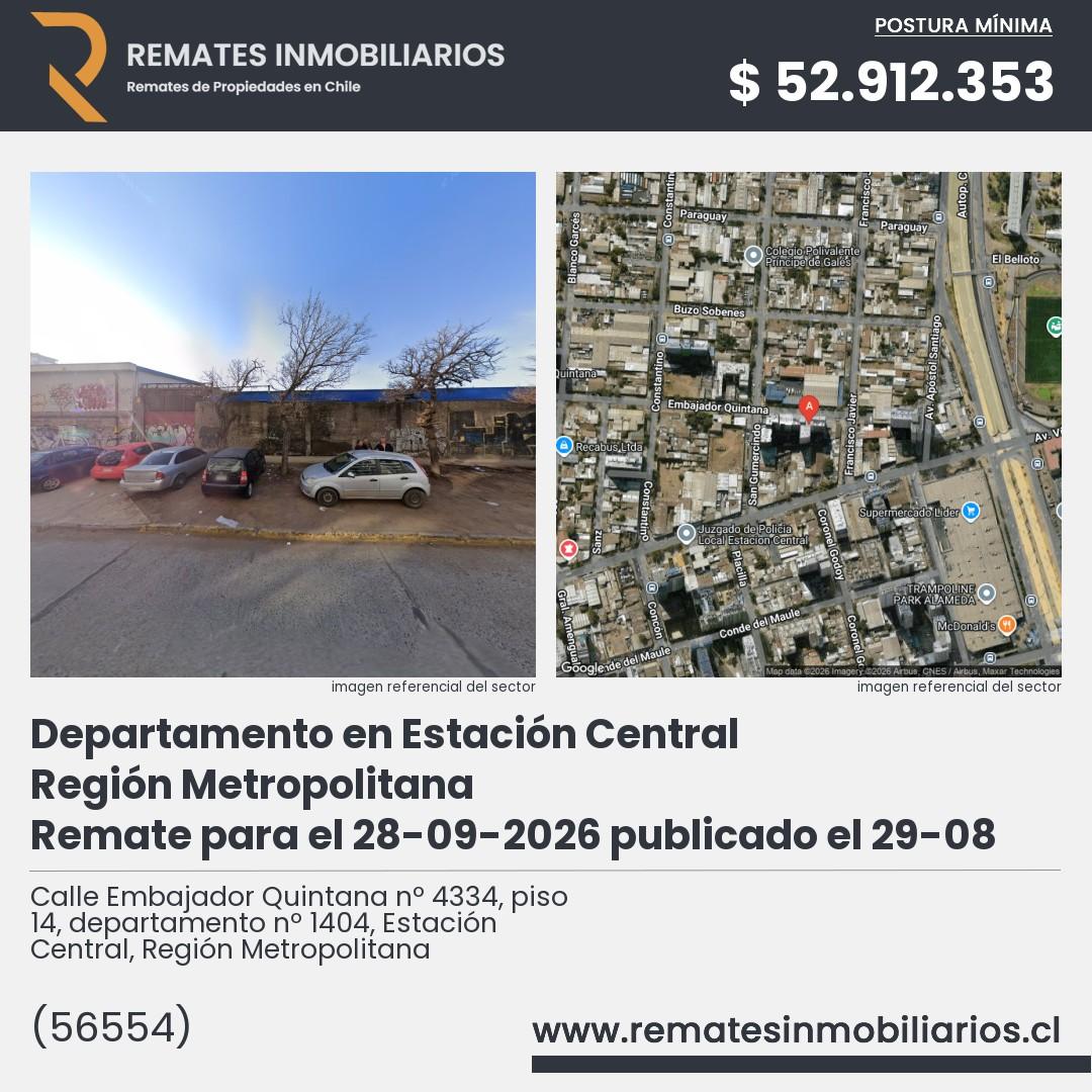 Imagen ficha Calle Embajador Quintana nº 4334, piso 14, departamento nº 1404, Estación Central, Región Metropolitana