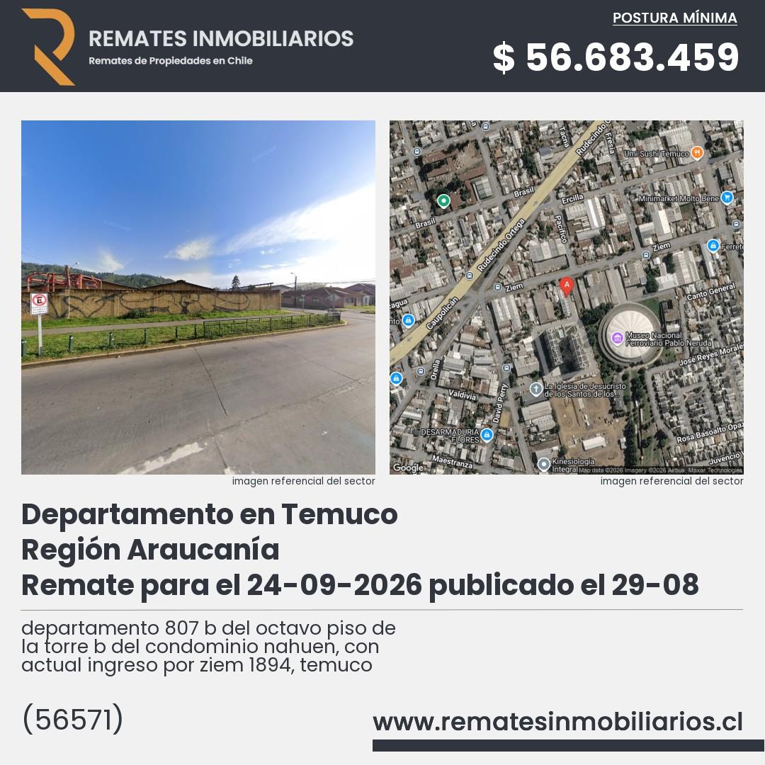 Imagen ficha departamento 807 b del octavo piso de la torre b del condominio nahuen, con actual ingreso por ziem 1894, temuco