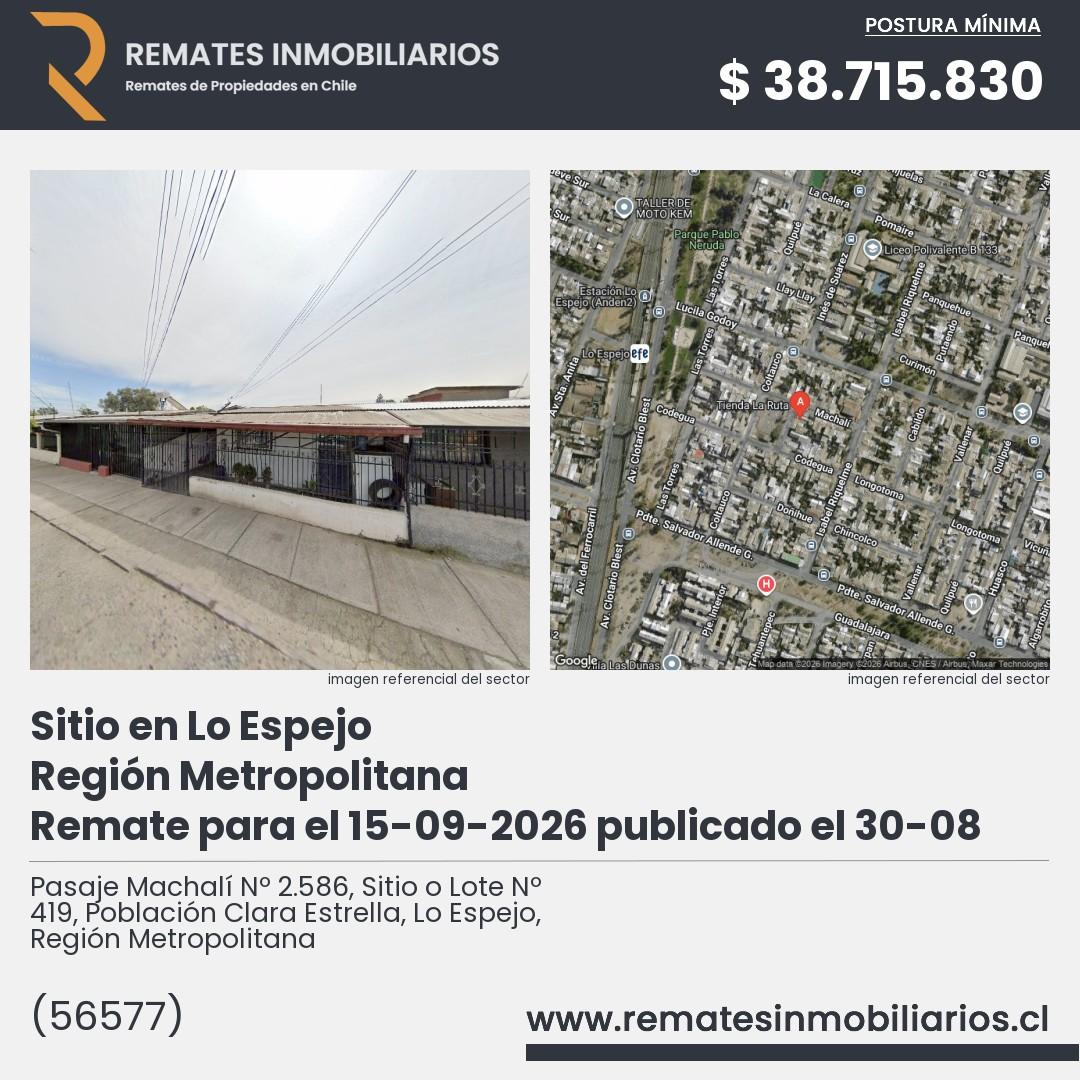 Imagen ficha Pasaje Machalí Nº 2.586, Sitio o Lote Nº 419, Población Clara Estrella, Lo Espejo, Región Metropolitana