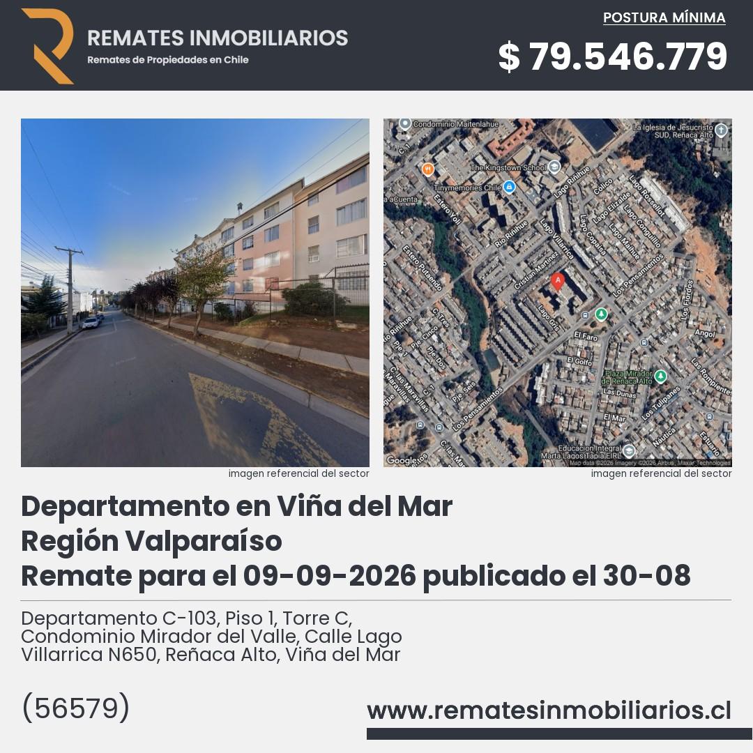 Imagen ficha Departamento C-103, Piso 1, Torre C, Condominio Mirador del Valle, Calle Lago Villarrica N650, Reñaca Alto, Viña del Mar