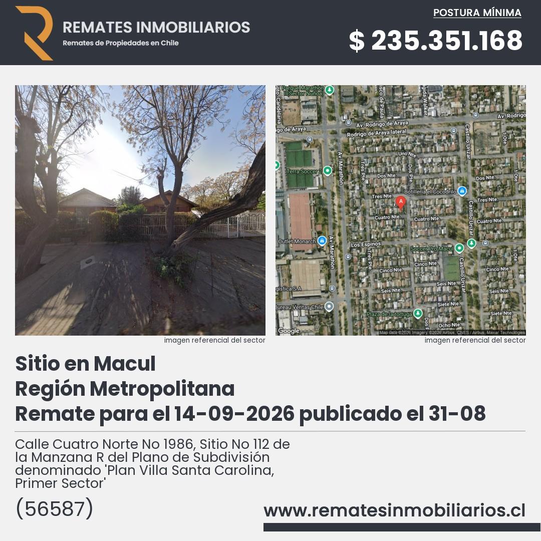 Imagen ficha Calle Cuatro Norte No 1986, Sitio No 112 de la Manzana R del Plano de Subdivisión denominado