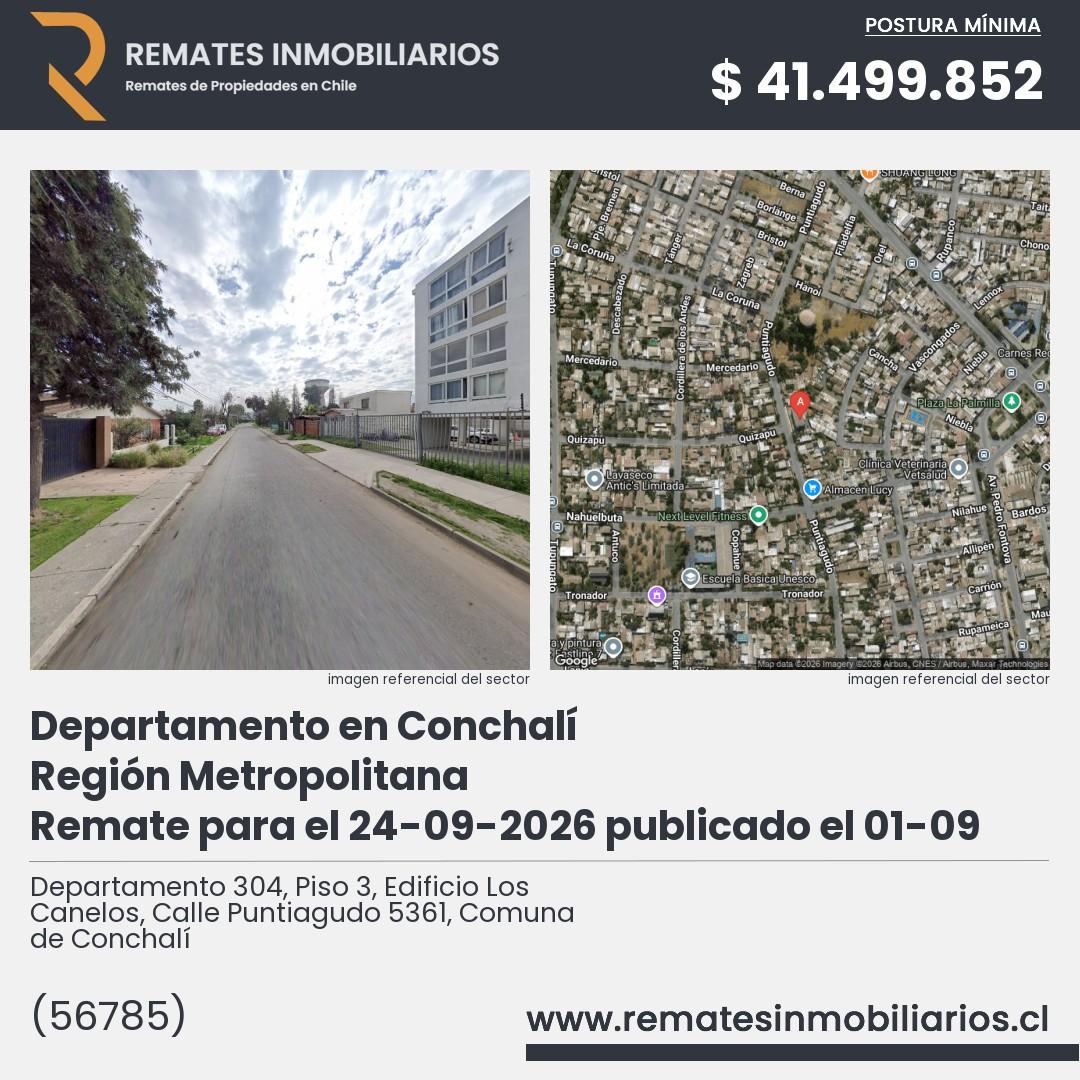 Imagen ficha Departamento 304, Piso 3, Edificio Los Canelos, Calle Puntiagudo 5361, Comuna de Conchalí