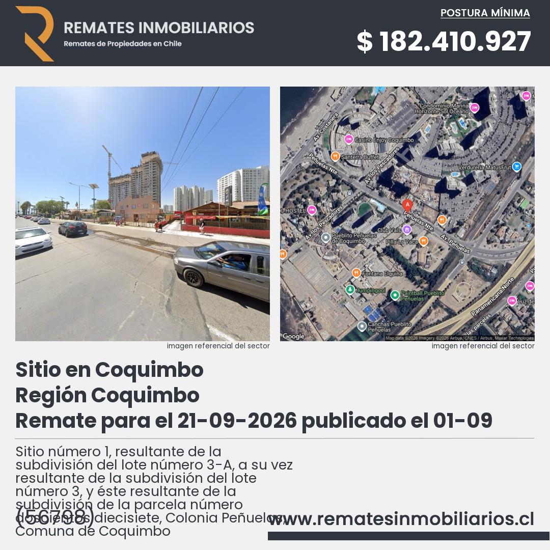 Imagen ficha Sitio número 1, resultante de la subdivisión del lote número 3-A, a su vez resultante de la subdivisión del lote número 3, y éste resultante de la subdivisión de la parcela número doscientos diecisiete, Colonia Peñuelas, Comuna de Coquimbo