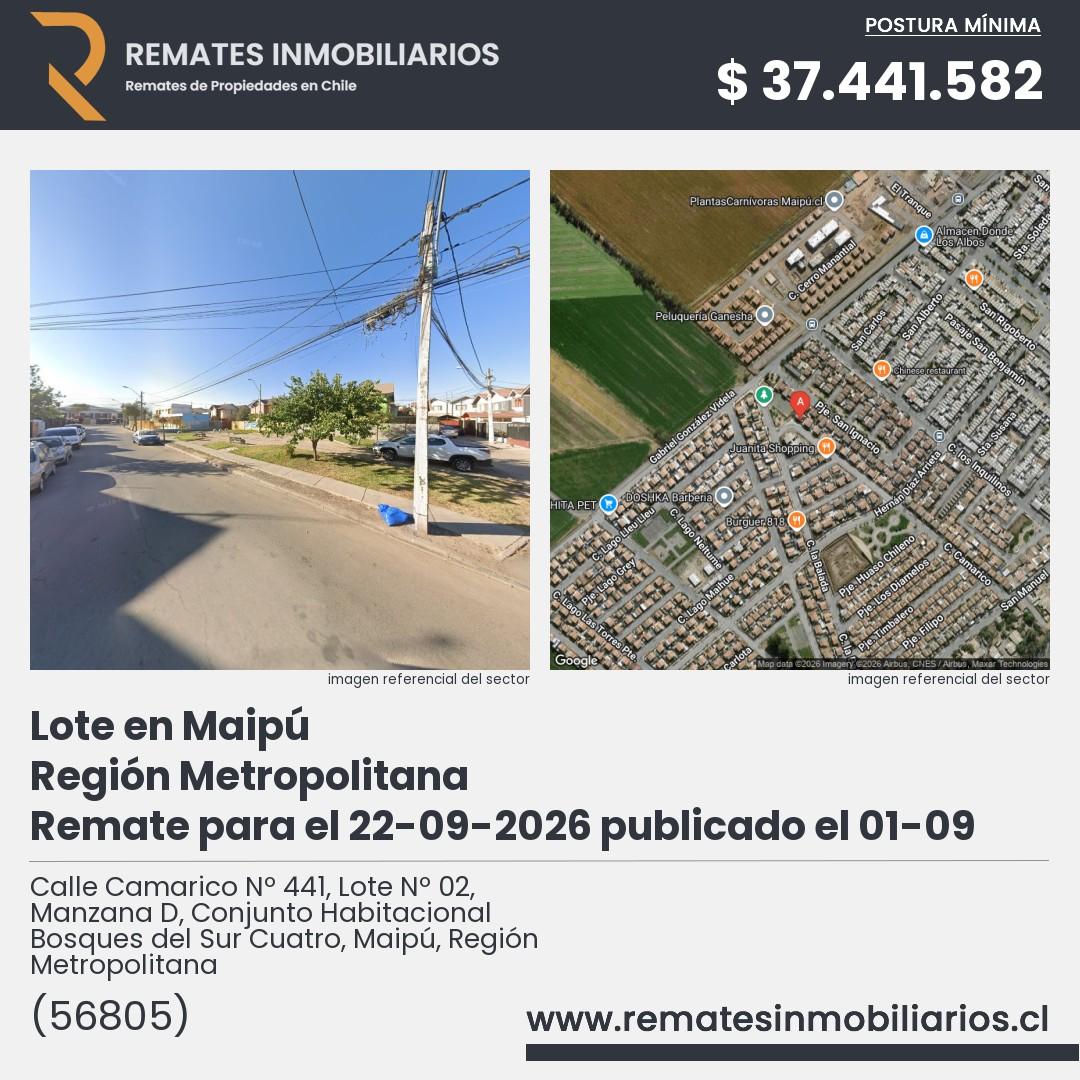 Imagen ficha Calle Camarico Nº 441, Lote Nº 02, Manzana D, Conjunto Habitacional Bosques del Sur Cuatro, Maipú, Región Metropolitana