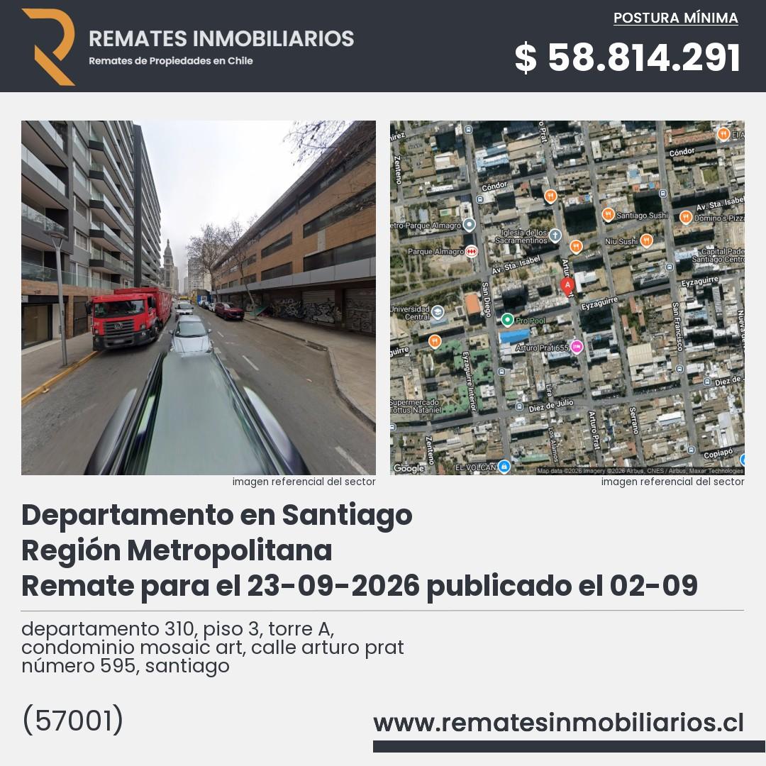 Imagen ficha departamento 310, piso 3, torre A, condominio mosaic art, calle arturo prat número 595, santiago