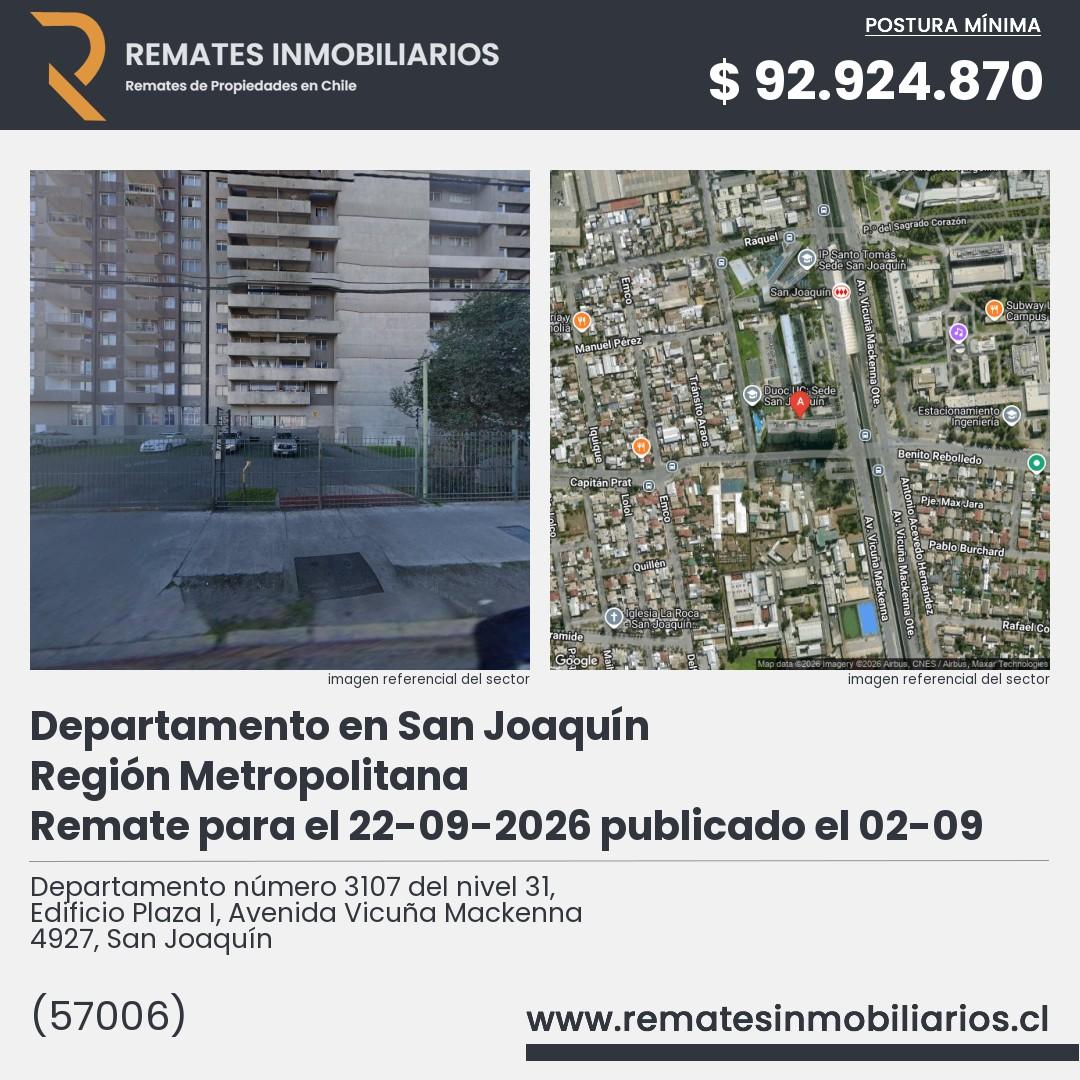Imagen ficha Departamento número 3107 del nivel 31, Edificio Plaza I, Avenida Vicuña Mackenna 4927, San Joaquín